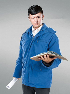 磨毛湖蓝中长款棉服