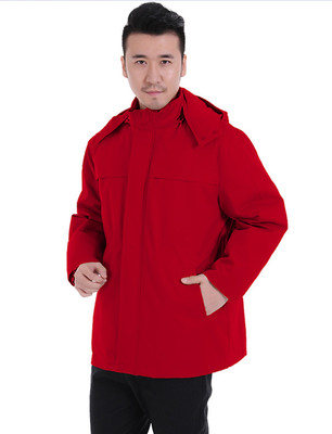 全棉大红中长款棉服