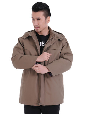 全棉卡其中长款棉服