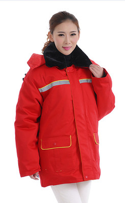 大红拼黄防静电石油棉服