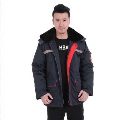 深蓝拼大红防静电石油棉服